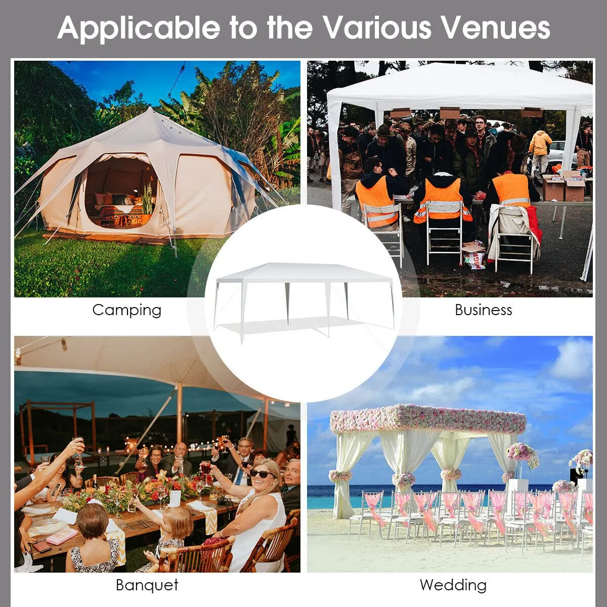 3m x 6m Canopy Tent, Waterproof Wedding Canopy with Wind Rope, Outdoor Shelter Pavilion for Parties Commercial Activity Camping