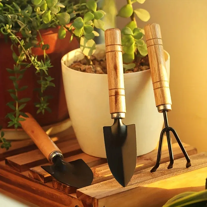 3Pcs Garden Tool Set Mini Gardening Kit with Rake Trowel and Shovel for Succulent Plants and Soil Cultivation