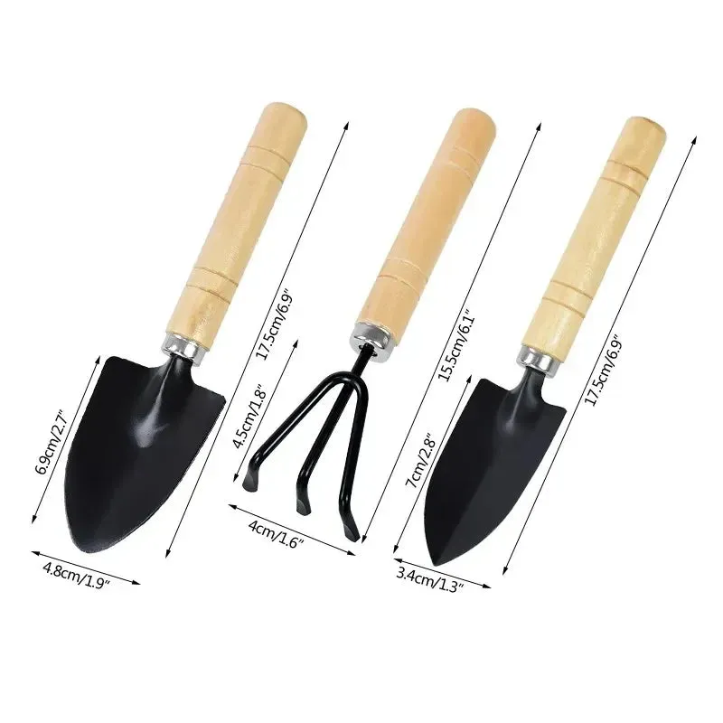 3Pcs Garden Tool Set Mini Gardening Kit with Rake Trowel and Shovel for Succulent Plants and Soil Cultivation