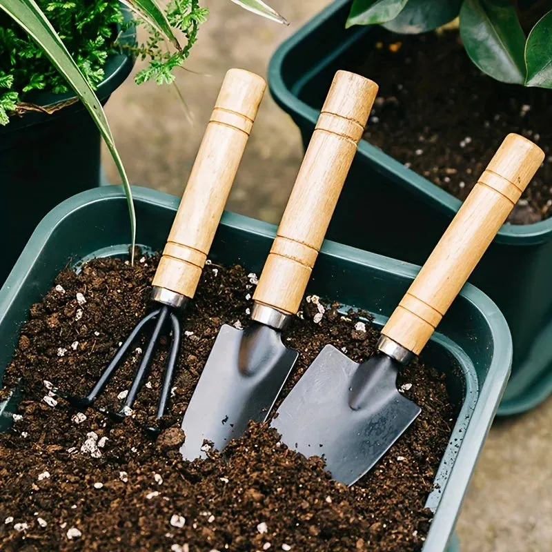 3Pcs Garden Tool Set Mini Gardening Kit with Rake Trowel and Shovel for Succulent Plants and Soil Cultivation