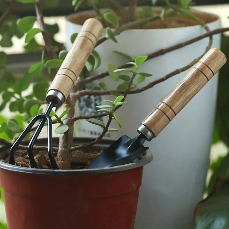 3Pcs Garden Tool Set Mini Gardening Kit with Rake Trowel and Shovel for Succulent Plants and Soil Cultivation