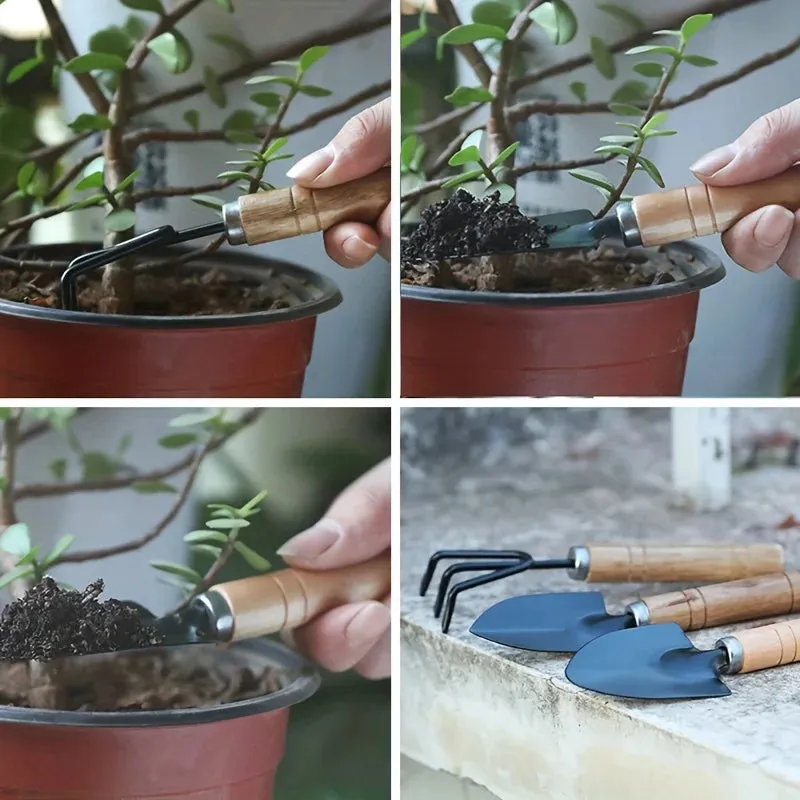 3Pcs Garden Tool Set Mini Gardening Kit with Rake Trowel and Shovel for Succulent Plants and Soil Cultivation