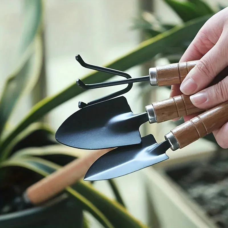 3Pcs Garden Tool Set Mini Gardening Kit with Rake Trowel and Shovel for Succulent Plants and Soil Cultivation