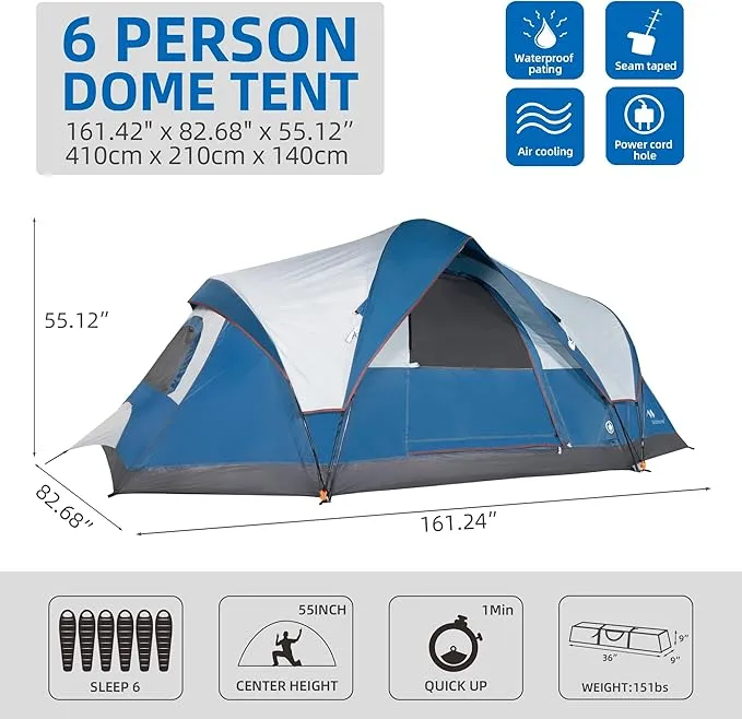 4-6 Person Tent/Instant for Camping Waterproof Family 60 Seconds/Easy Setup Cabin Tent with Top Rainfly, Double Layer, Large Mesh Windows & Mesh Roof,Dome Camping Tent-13.5' x 7'