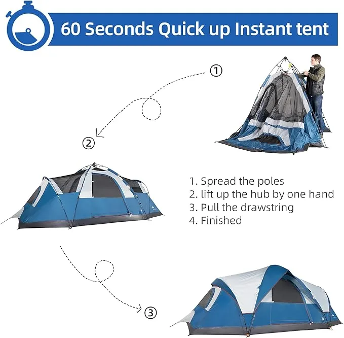 4-6 Person Tent/Instant for Camping Waterproof Family 60 Seconds/Easy Setup Cabin Tent with Top Rainfly, Double Layer, Large Mesh Windows & Mesh Roof,Dome Camping Tent-13.5' x 7'