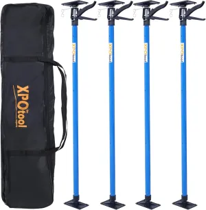 4 Pack Adjustable Support Pole, Steel 3rd Hand Support System, Support Rod for Jacks Cargo Bars Drywalls, Cabinet Jacks for Installing Cabinets,Extends from 45 to 114 Inch,with carry bag, Blue