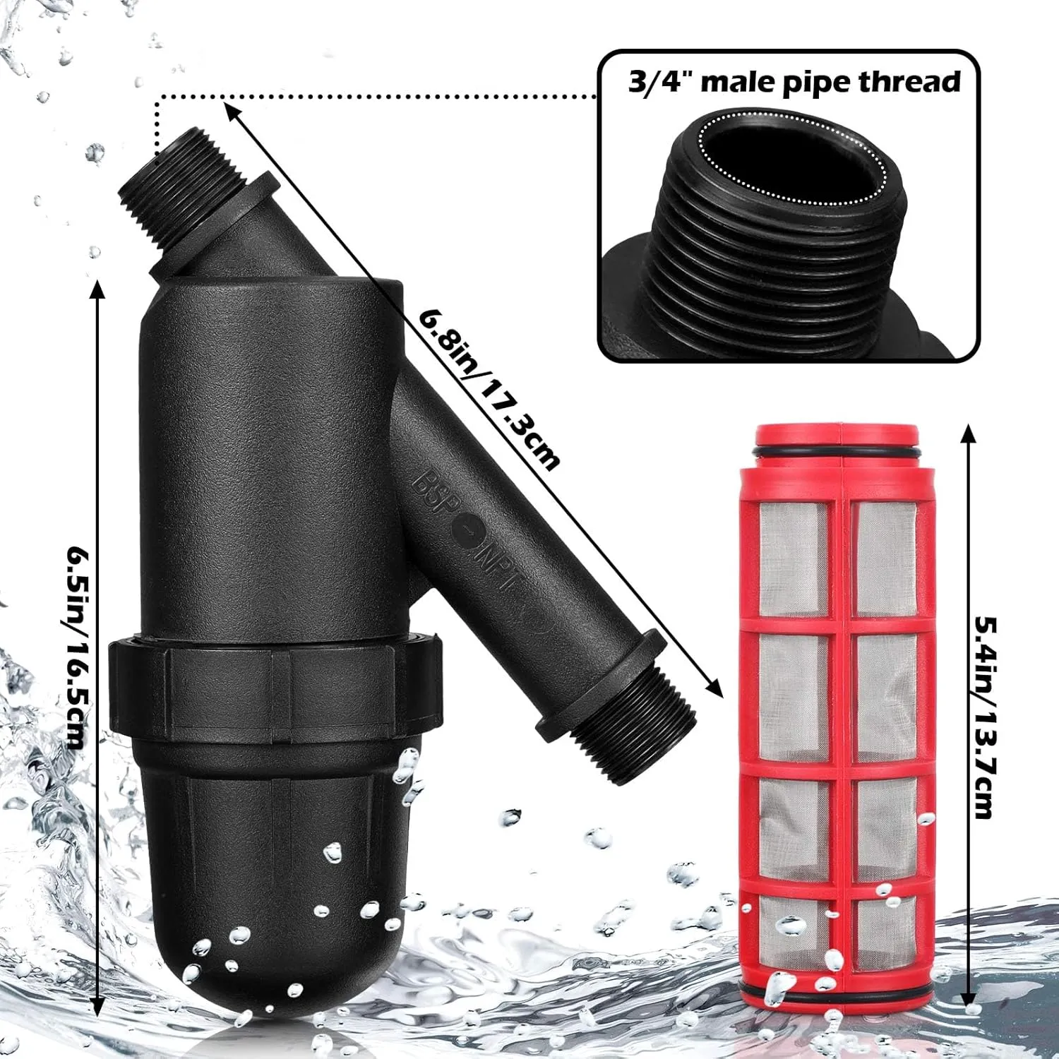 4 Pcs Drip Irrigation Inline Y Filter with Mesh Screen, 3/4" x 3/4" Male Thread Connections Hydroponics Y Filter for Garden Greenhouse Agricultural Drip Sprinkler Irrigation