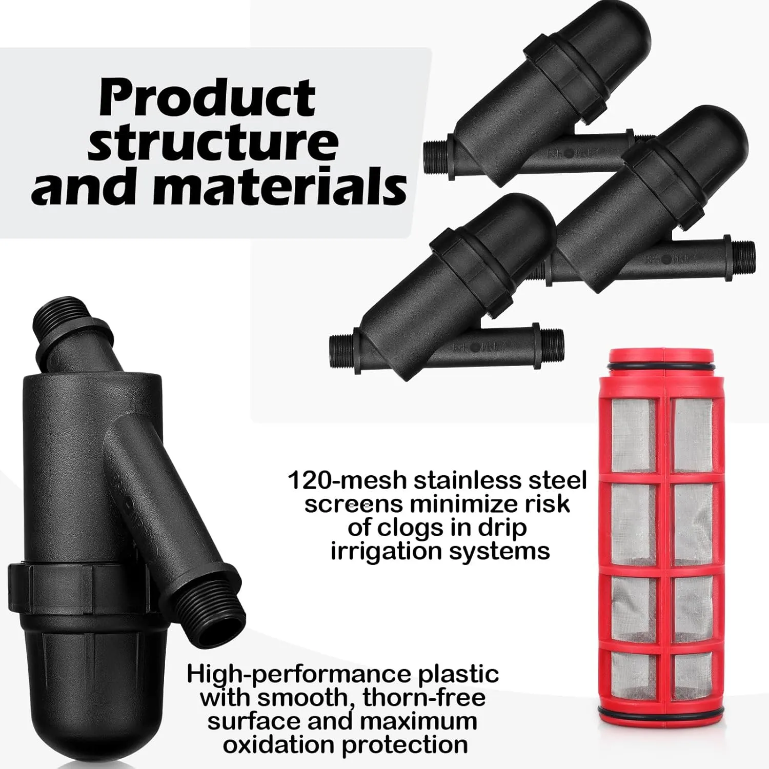 4 Pcs Drip Irrigation Inline Y Filter with Mesh Screen, 3/4" x 3/4" Male Thread Connections Hydroponics Y Filter for Garden Greenhouse Agricultural Drip Sprinkler Irrigation