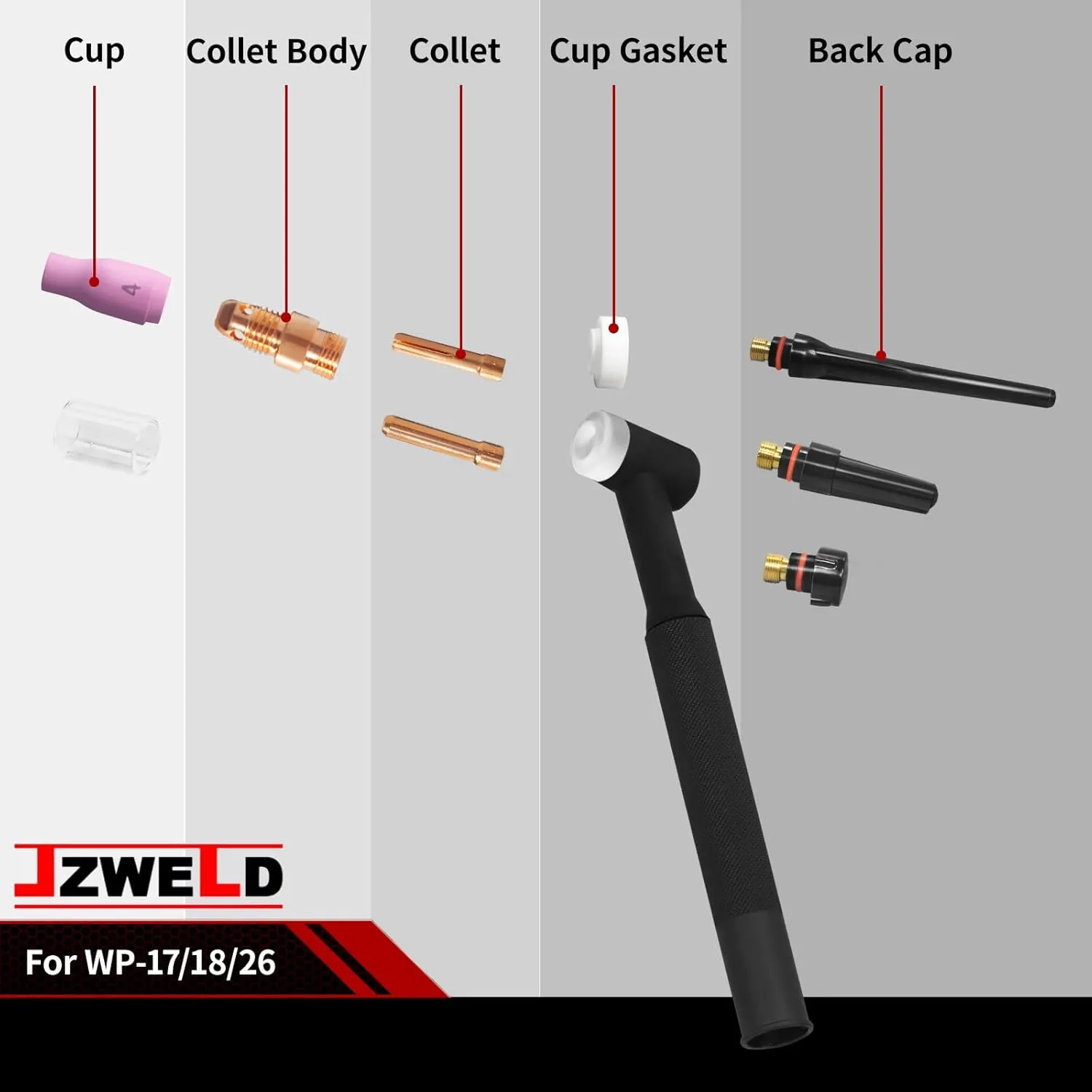 49PCS TIG Welding Torch Accessories Kit, Stubby Gas Lens #12 Glass TIG Cup Kit for WP-17/18/26