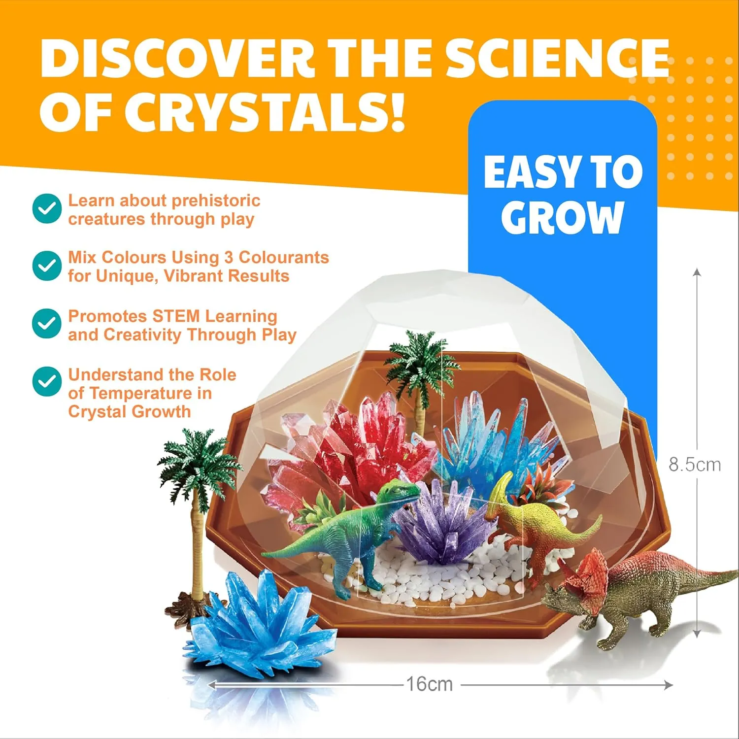 4M Crystal Growing - Dino Crystal Growing Kit - Explore Science, Creativity, and STEM Learning with a Vibrant Terrarium Kit, Custom Colors, and a Fun Dinosaur-Themed Adventure