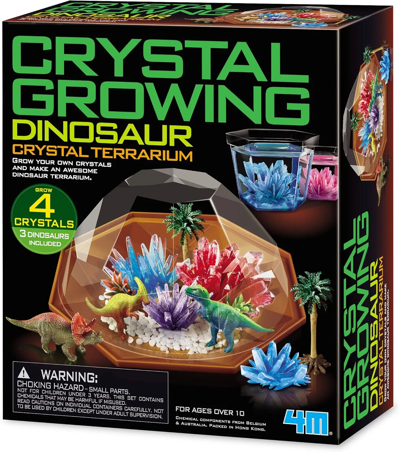 4M Crystal Growing - Dino Crystal Growing Kit - Explore Science, Creativity, and STEM Learning with a Vibrant Terrarium Kit, Custom Colors, and a Fun Dinosaur-Themed Adventure