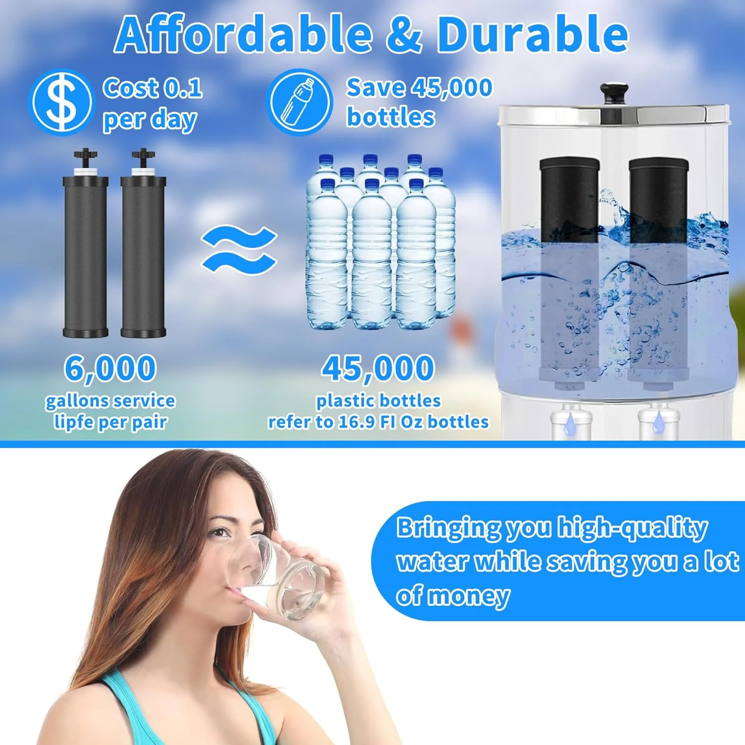 4Pcs Water Filter Replacement for Berkey® BB9-2 Black Activated Carbon Filters, Compatible with Berkey® Gravity Water Filter System,Replacement for BB9-2® Black Water Filters Cartridges
