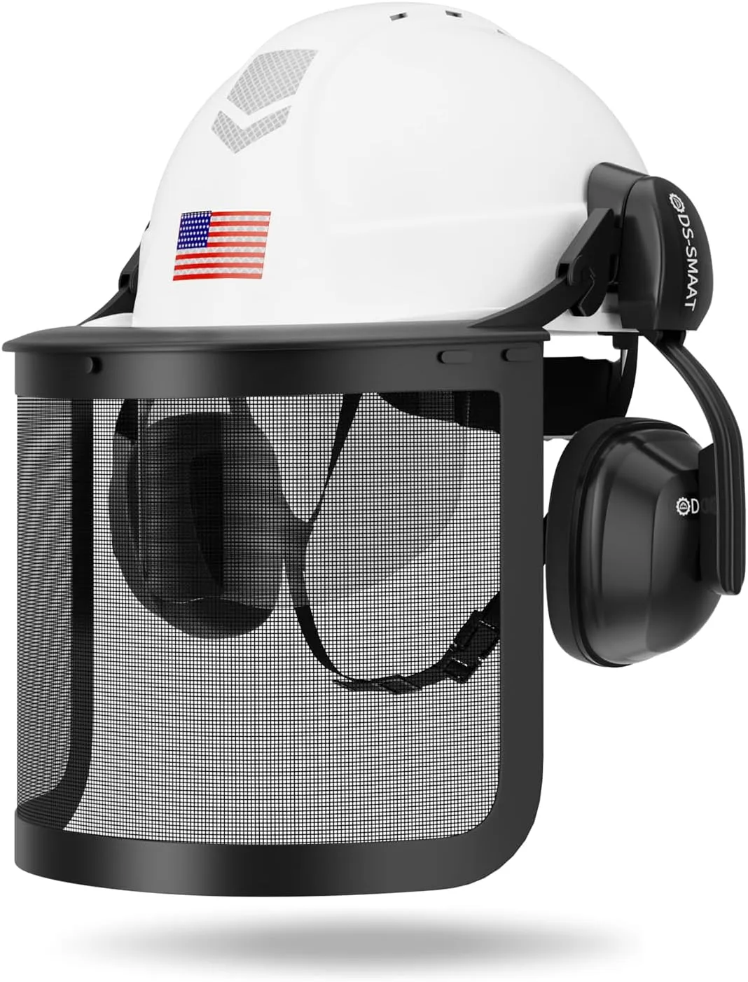 5 in 1 Forest Helmets Kit Industrial Chainsaw Helmet with Visor, Mesh&Clear PC Shield and Ear Muffs, ANSI Z89.1 Certified Forestry Helmet (Black Mesh&Clear Shield Earmuffs)
