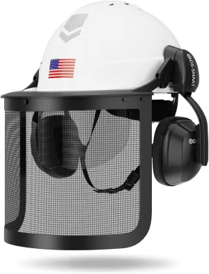 5 in 1 Forest Helmets Kit Industrial Chainsaw Helmet with Visor, Mesh&Clear PC Shield and Ear Muffs, ANSI Z89.1 Certified Forestry Helmet (Black Mesh&Clear Shield Earmuffs)
