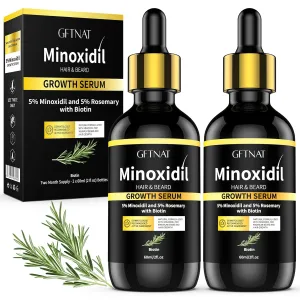 5% Minoxidil with Rosemary for Men and Women Hair Growth,Beard Growth Kit,Scalp Serum for Thicker Fuller Hair(2 x 2 Fl Oz)1