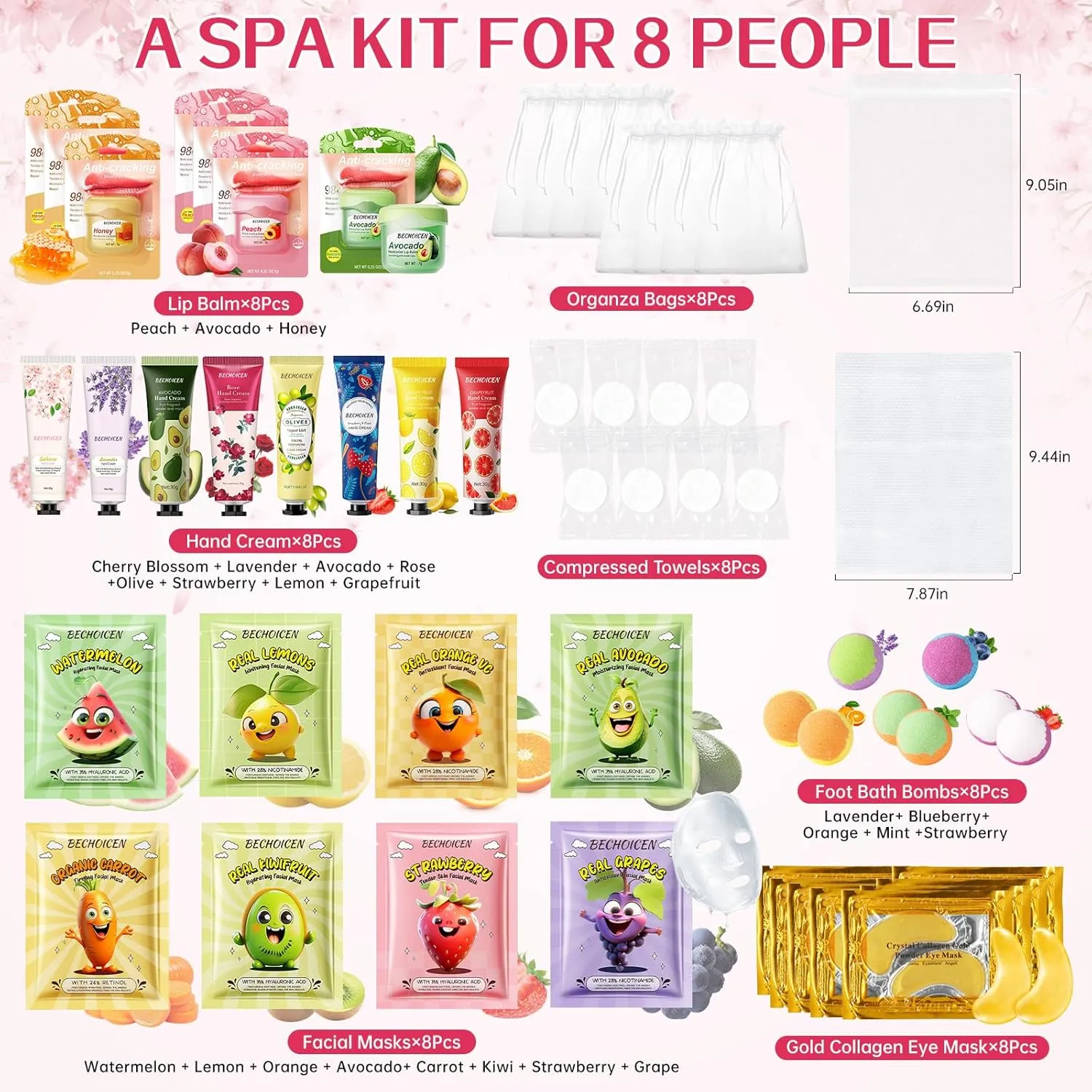 56Pcs Spa Party Supplies Set,Including 8 Spa Kits with Facial Masks Eye Patches Hand Cream Lip Balm Foot Bath Bombs,Ideal Gift for Sleepovers,Birthdays & Relaxation,Safe for All Skin Types
