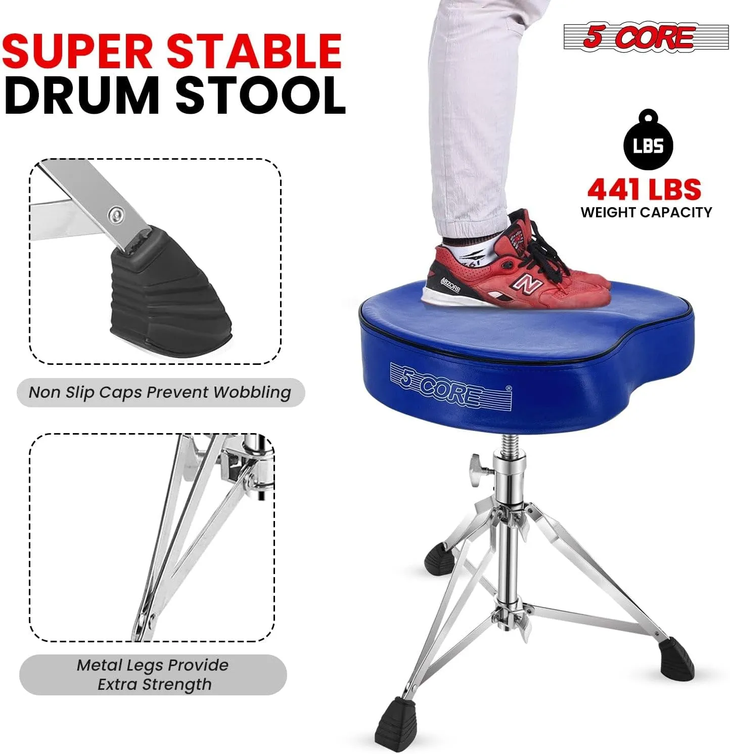 5Core Drum Throne Padded Guitar Stool Saddle Drummer Seat for Adults & Kids