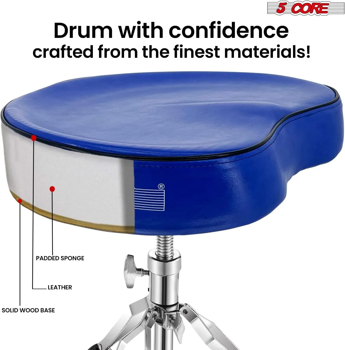 5Core Drum Throne Padded Guitar Stool Saddle Drummer Seat for Adults & Kids
