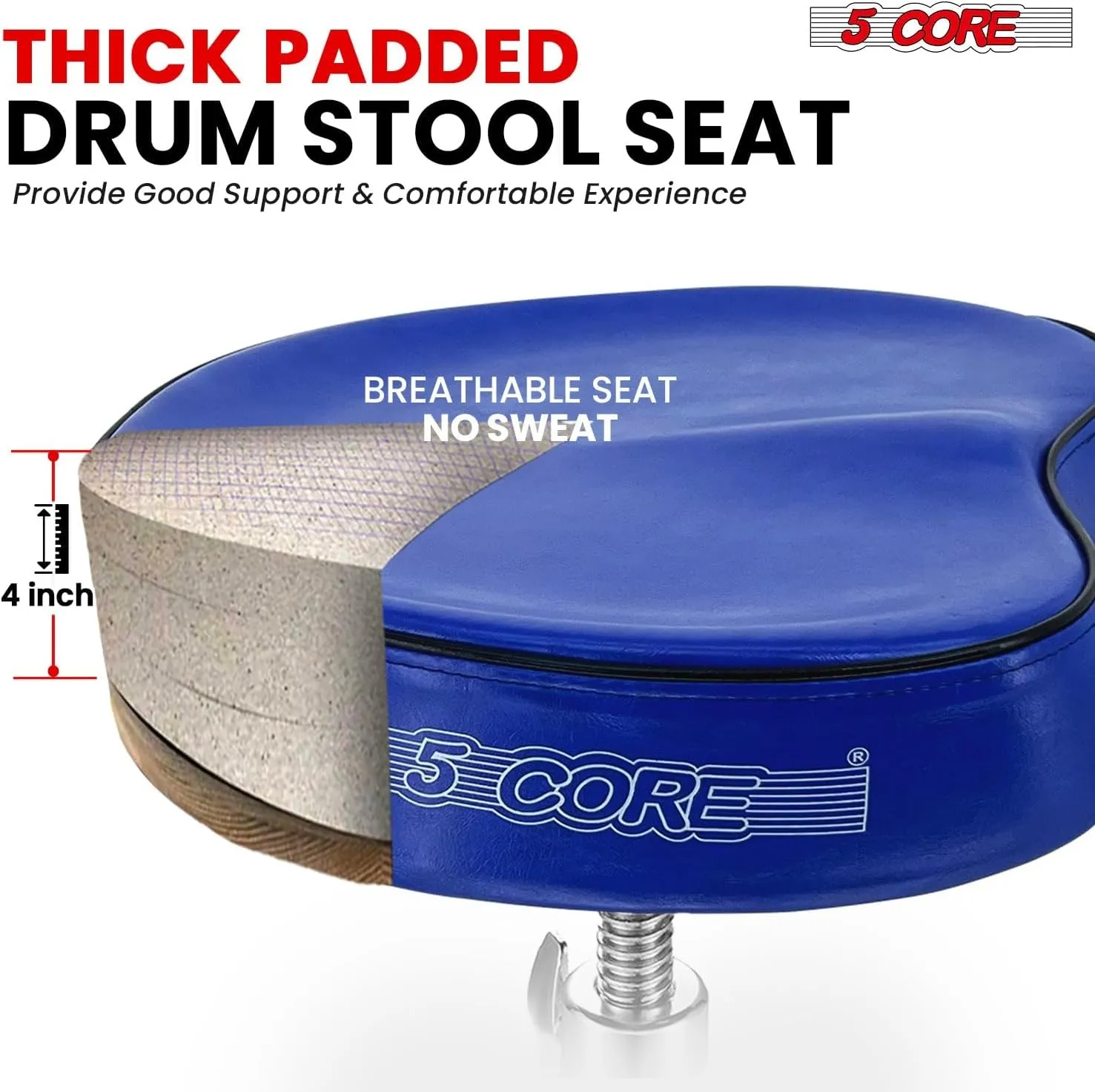 5Core Drum Throne Padded Guitar Stool Saddle Drummer Seat for Adults & Kids
