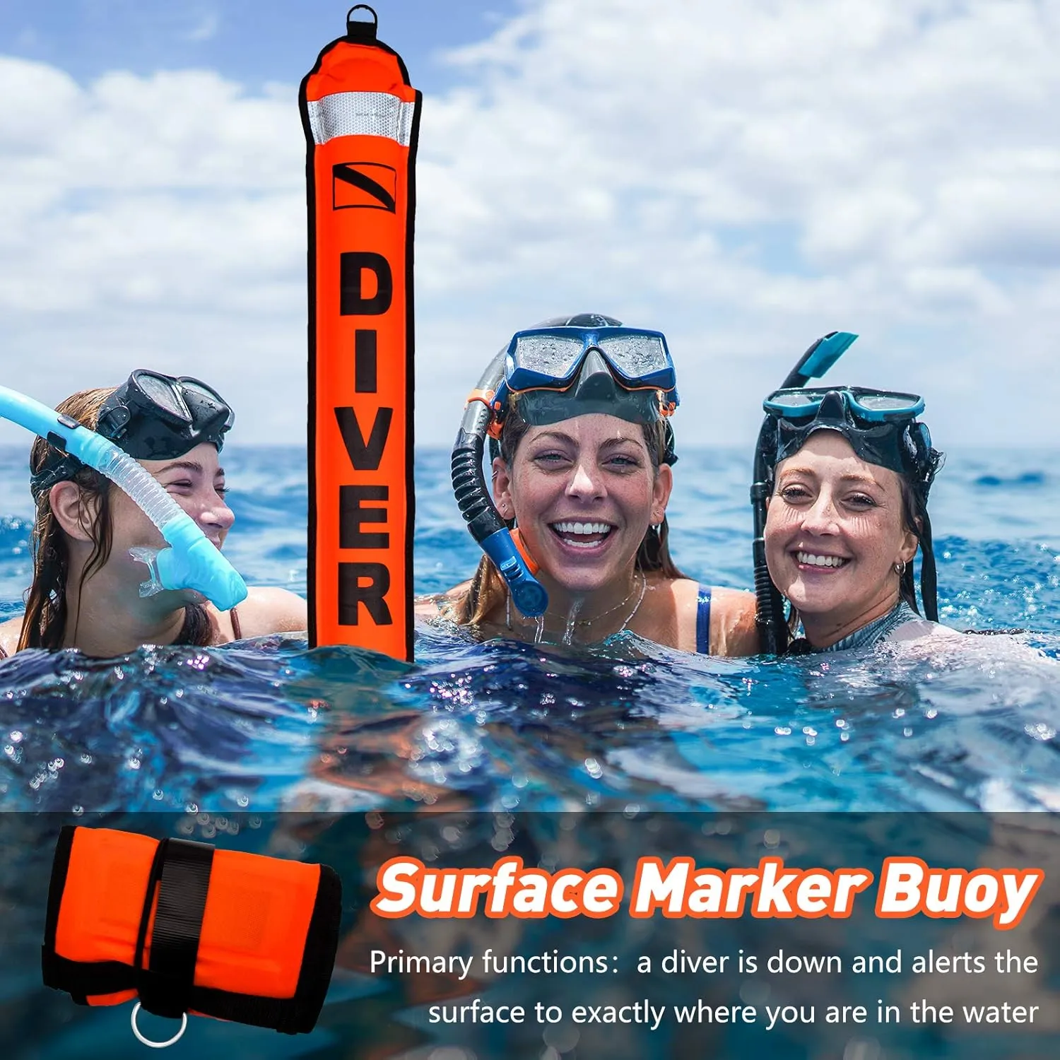 5FT/6FT Diving Surface Marker Buoy (SMB), Signal Tube Safety Sausage with 100FT Aluminum Big Finger Spool Reel and Double Ended Hook Clip for Underwater Scuba Diving Snorkeling