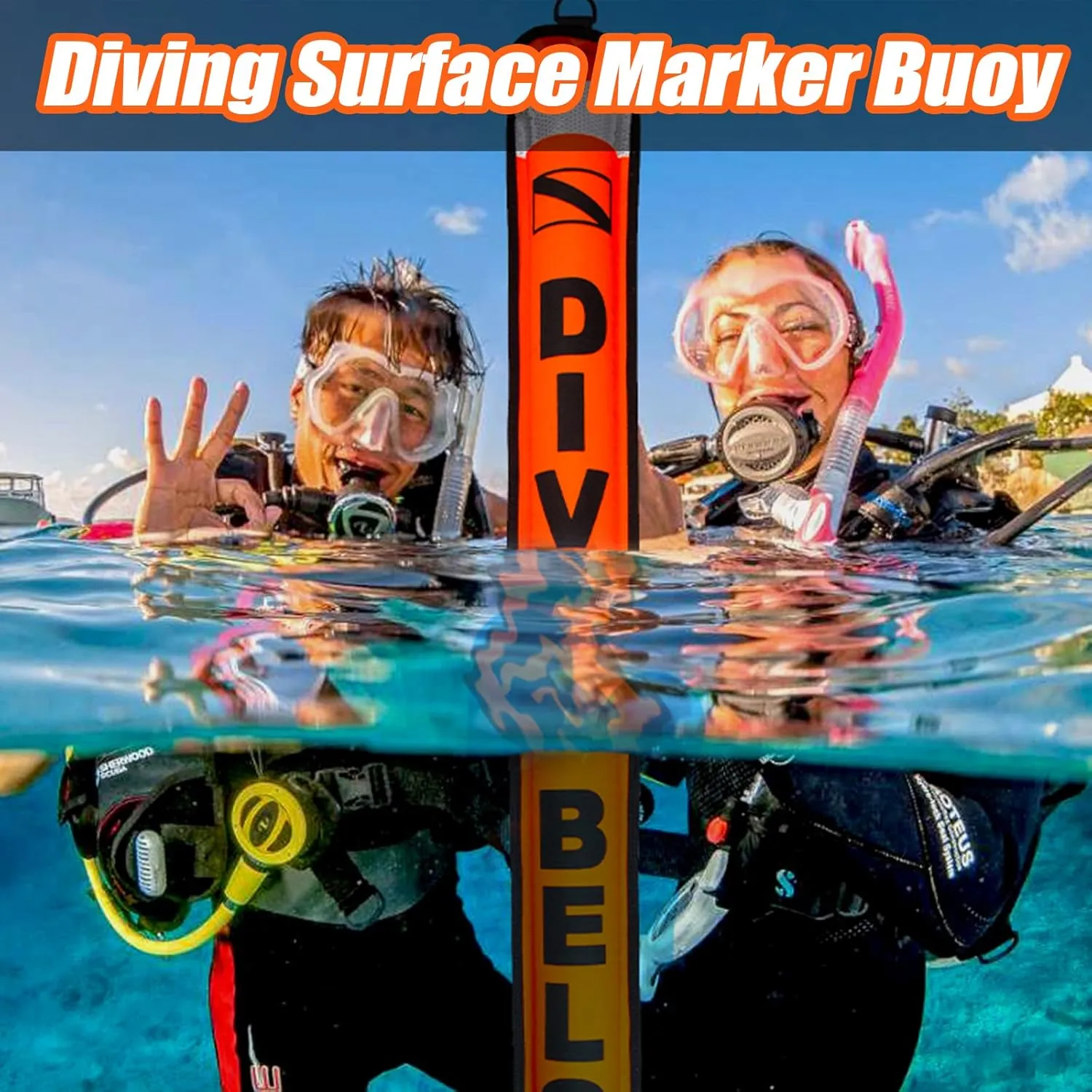 5FT/6FT Diving Surface Marker Buoy (SMB), Signal Tube Safety Sausage with 100FT Aluminum Big Finger Spool Reel and Double Ended Hook Clip for Underwater Scuba Diving Snorkeling