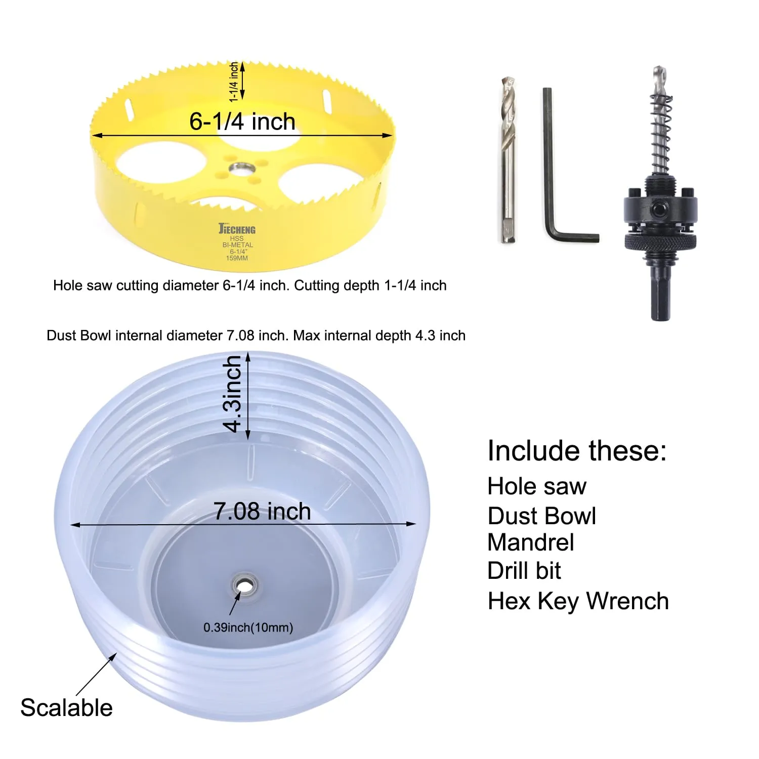 6-1/4 inch Hole Saw with Dust Bowl for Recessed Light 6 inch for Cutting Wood,Drywall,Plywood-Include Large Dust Bowl-Hole Saw Cutter for Recessed Lighting