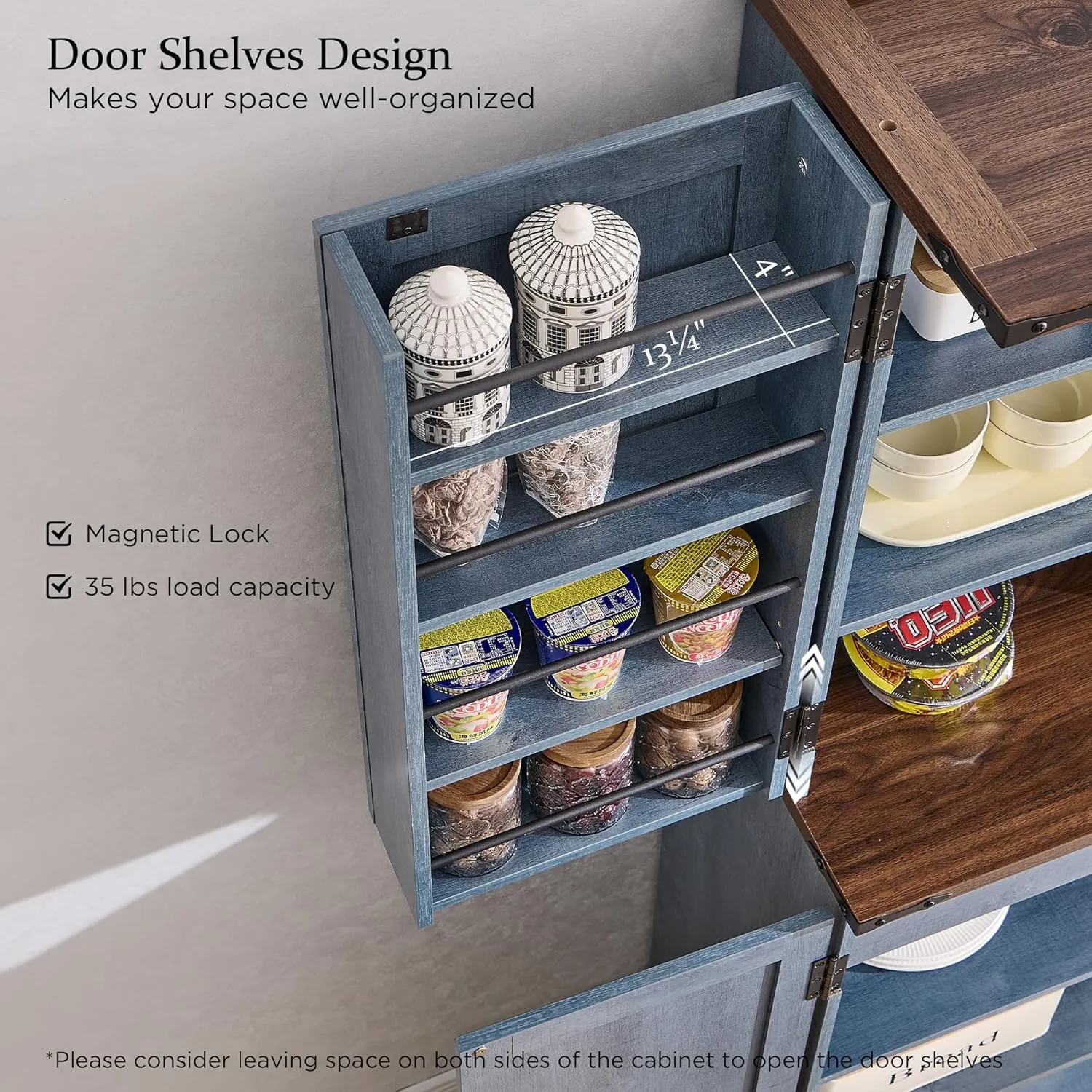 72" Tall Kitchen Pantry, Farmhouse Storage Cabinet with Barn Doors, Organizer, Drawer and Adjustable Shelves, Rustic Wood Cupboard for Kitchen, Dining Room, Bathroom and Hallway, Rustic Blue