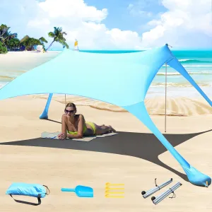 7×7 FT Beach Tent Sun Shelter UPF50  UV Protection, Outdoor Canopy Tent Sun Shade with 2 Poles for Camping, Beach, Fishing, Backyard and Picnics
