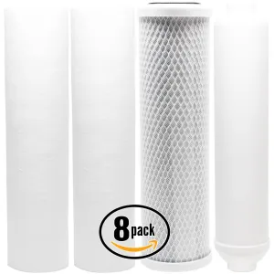 8-Pack Replacement Filter Kit Compatible with PurePro LUX-106R-P RO System - Includes Carbon Block Filter, PP Sediment Filters & Inline Filter Cartridge