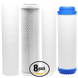8-Pack Replacement Filter Kit for Expres Water ROUV5D RO System - Includes Carbon Block Filter, PP Sediment Filter, GAC Filter & Inline Filter Cartridge