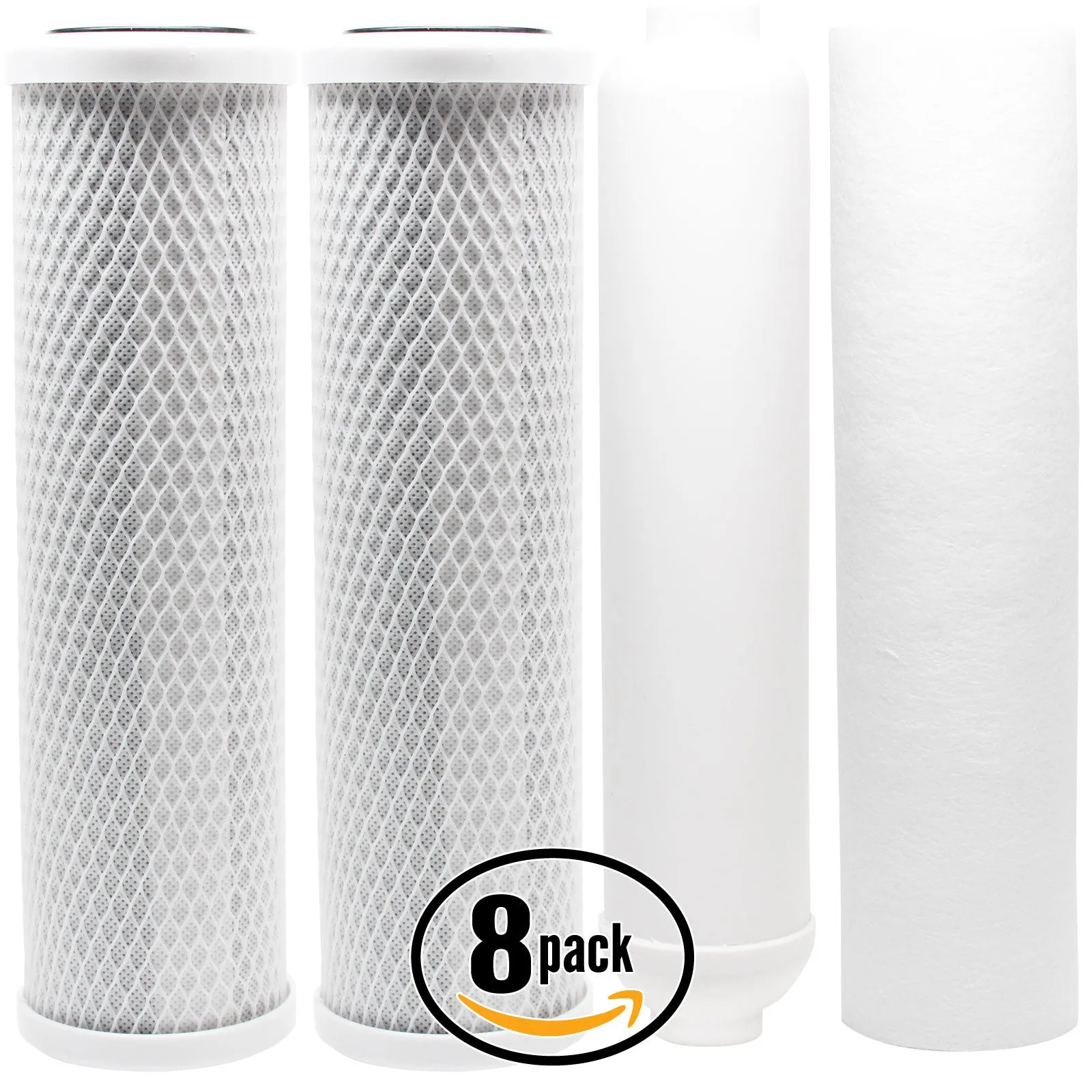 8-Pack Replacement Filter Kit for H2O Distributors USRO5-60-QC-38-USA RO System - Includes Carbon Block Filters, PP Sediment Filter & Inline Filter Cartridge
