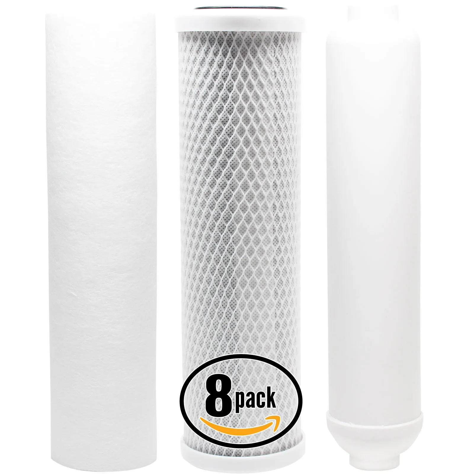 8-Pack Replacement Filter Kit for Topway Global (TGI) WIN-445 RO System - Includes Carbon Block Filter, PP Sediment Filter & Inline Filter Cartridge