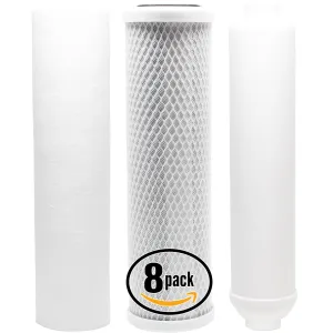 8-Pack Replacement Filter Kit for Topway Global (TGI) WIN-445 RO System - Includes Carbon Block Filter, PP Sediment Filter & Inline Filter Cartridge