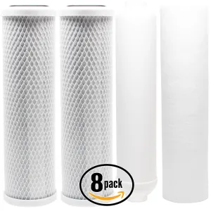 8-Pack Replacement Filter Kit for Watts WP5-50 RO System - Includes Carbon Block Filters, PP Sediment Filter & Inline Filter Cartridge