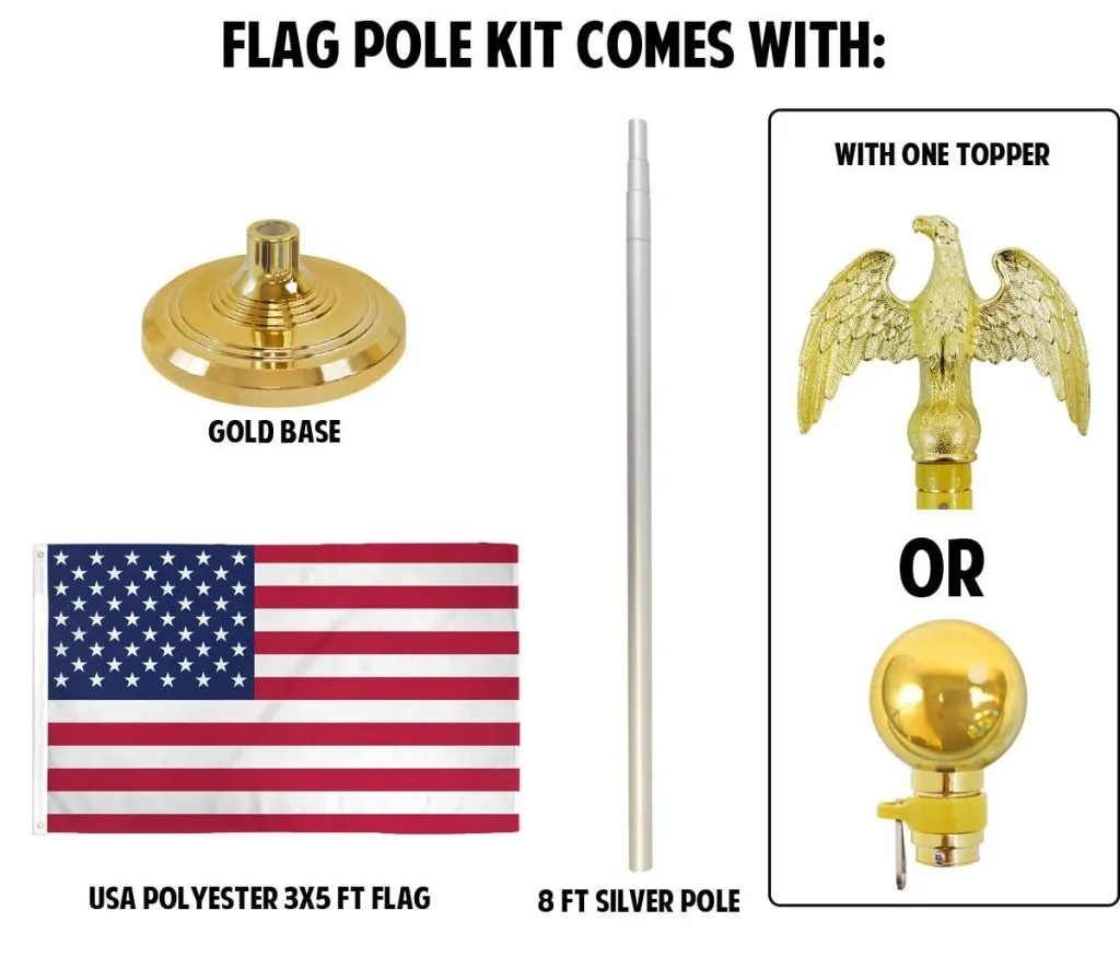 8ft Silver Indoor Flag & Pole Kit Set