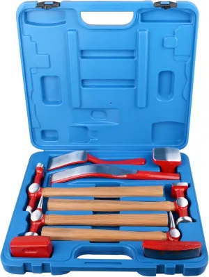 9 pcs heavy duty Auto Body Repair Tool, Fender Repair Kit Carbon Steel Hammer Dolly Set Dent Hammer Set with Hickory Handle