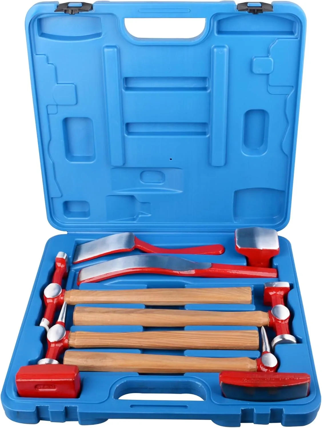 9 pcs heavy duty Auto Body Repair Tool, Fender Repair Kit Carbon Steel Hammer Dolly Set Dent Hammer Set with Hickory Handle