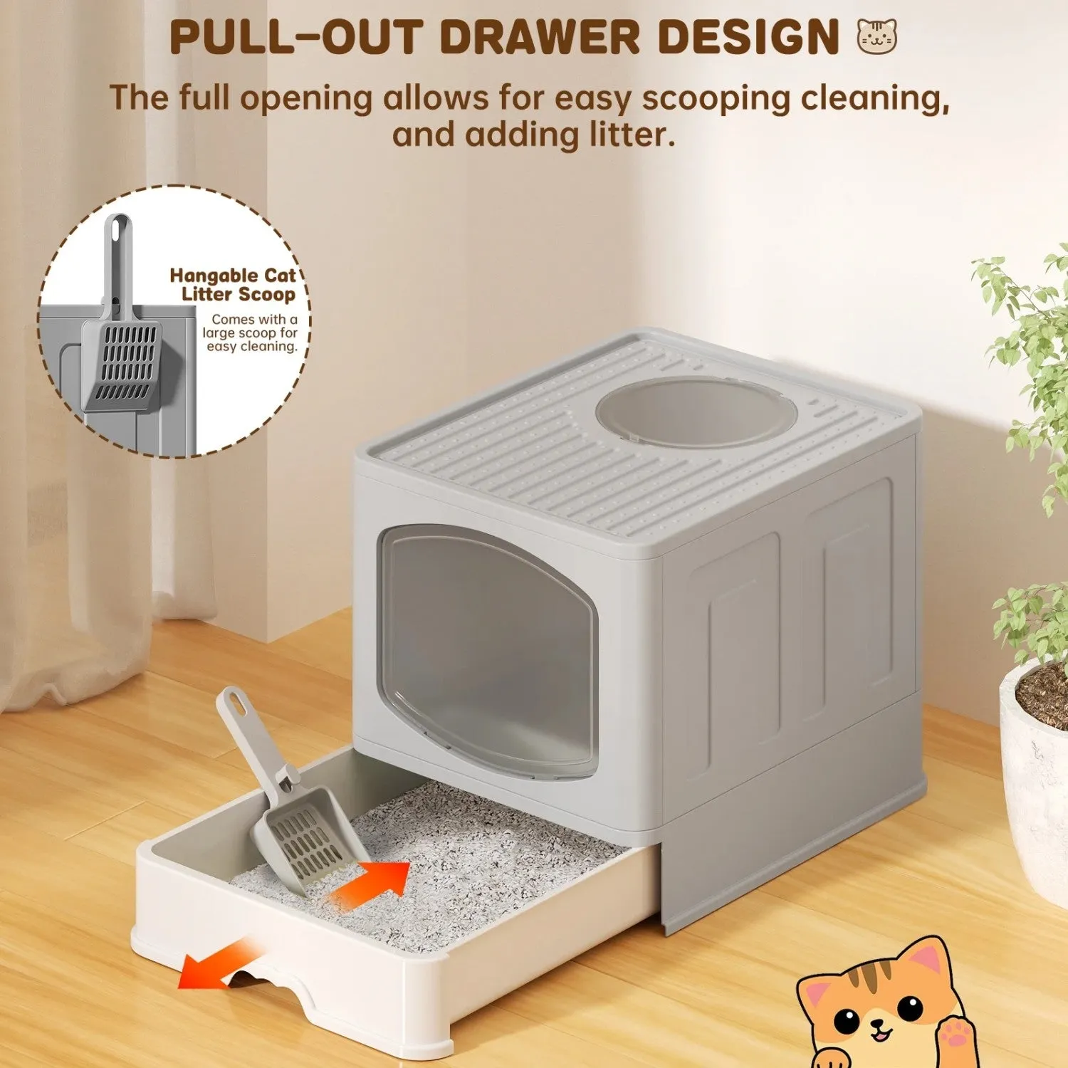 Affordable scoop, Extra-large grey litter Private sale box litter cat foldable with LunaLulinlk