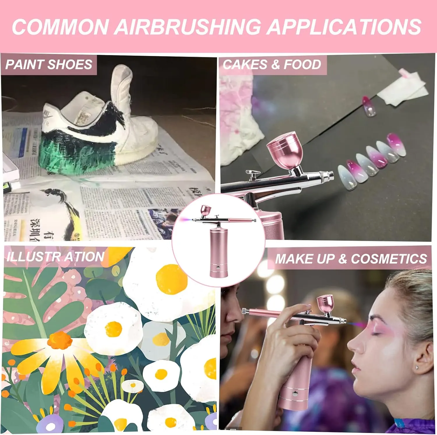 Airbrush-Kit Rechargeable Cordless Airbrush Compressor -Auto Handheld Airbrush Gun, Airbrush Set Portable Wireless Air Brush for Barber, Nail Art, Cake Decor, Makeup, Model Painting