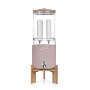 All Glass Gravity Fed Water Filter System, Off Grid Home Emergency Water Filtration System, 2.25 Gallon Multifunctional Water Purifier with 2 Ceramic Filter, Wooden Cover & Wooden Stand
