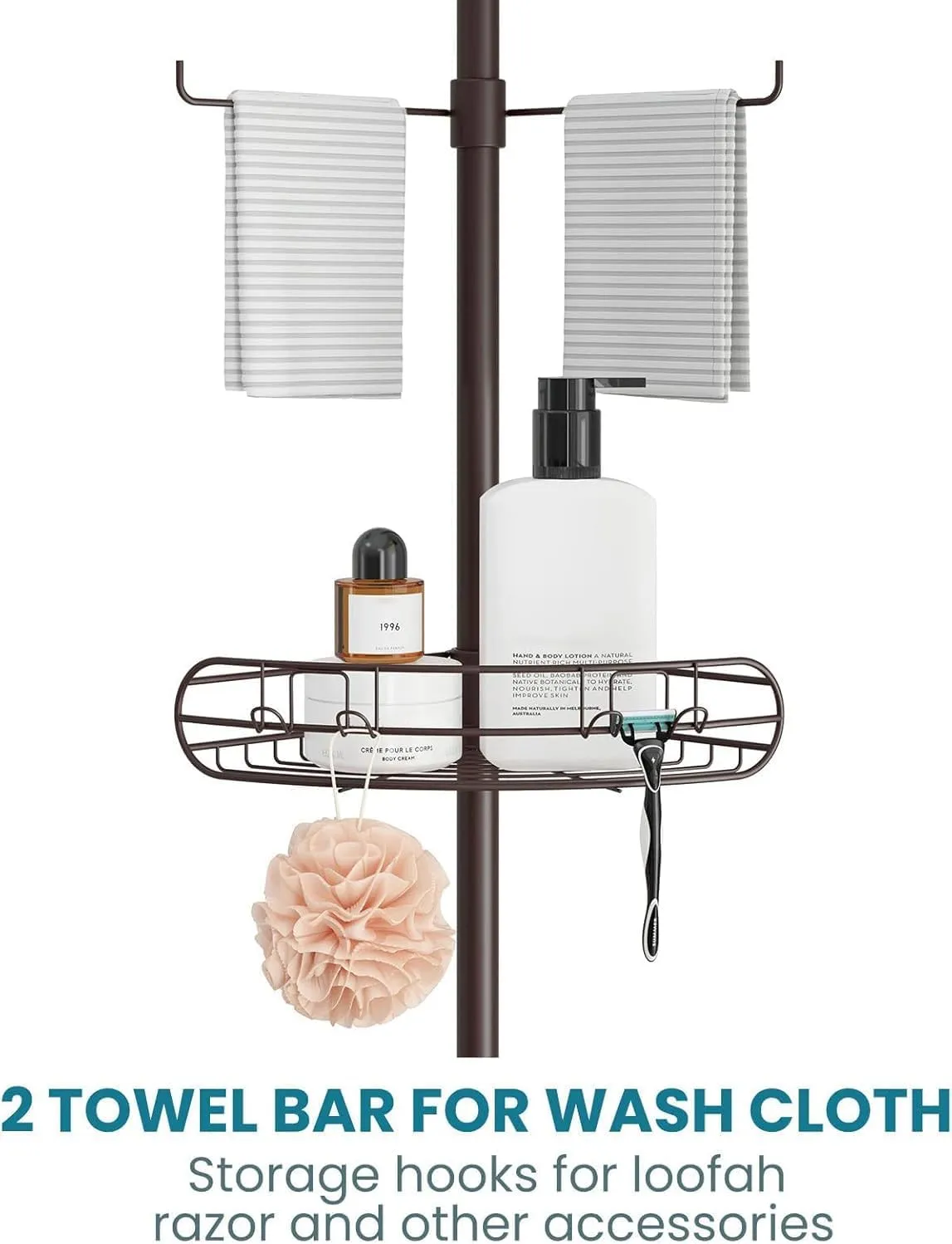 ALLZONE Corner Shower Caddy Tension Pole, 4-Tier Adjustable Shelves, Rustproof Bathroom Shower Organizer Corner for Inside Shower Storage, Tension Mounted, 56 to 113 Inch Height, Oil Bronze