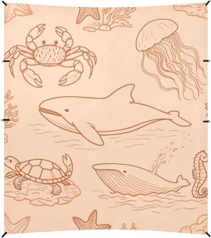 Almond Underwater Animal Whale Jellyfish Beach Tent UPF50 Lightweight Sun Shelter Includes Sand Shovel, Sandbags, Stability Poles for Camping Trips, Fishing, Backyard Fun or Picnics