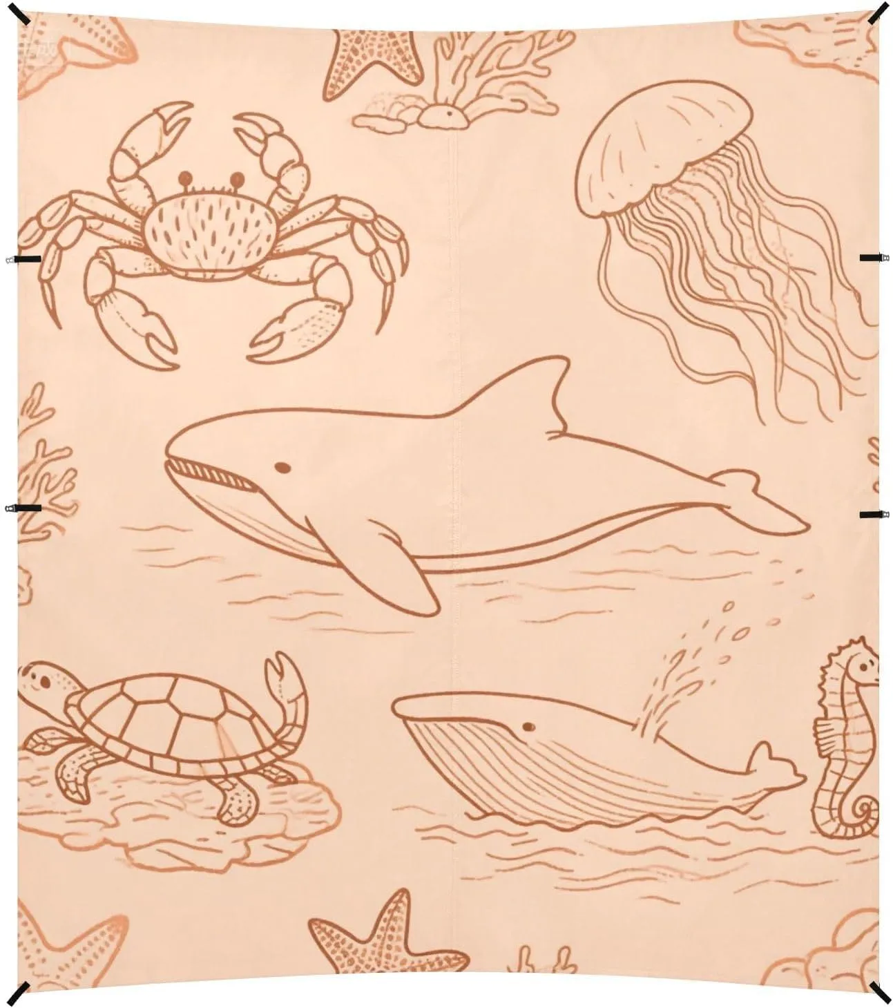 Almond Underwater Animal Whale Jellyfish Beach Tent UPF50 Lightweight Sun Shelter Includes Sand Shovel, Sandbags, Stability Poles for Camping Trips, Fishing, Backyard Fun or Picnics