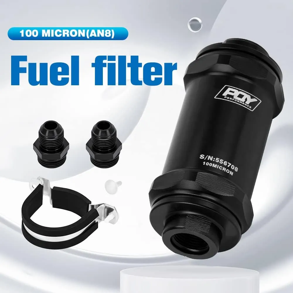 AN8 Inline PQY Fuel Filter E85 Ethanol With 100 Micron Stainless steel element