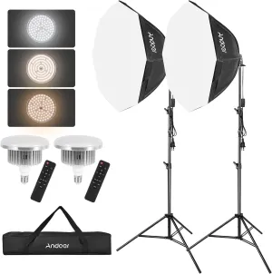 Andoer Softbox Photography Lighting Kit, 30"X30" Professional Photography Lighting with 85W 5700K LED Bulbs, Octagon Continuous Studio Lighting Kit for Portraits Shooting YouTube Video Recording