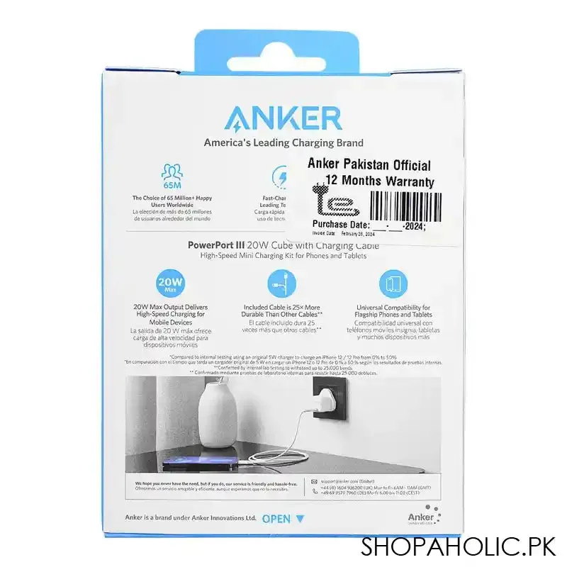 Anker Compact Charger Kit For iPhone, Power Port 20W, Cube White, B2149K21