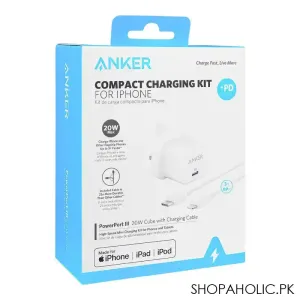 Anker Compact Charger Kit For iPhone, Power Port 20W, Cube White, B2149K21