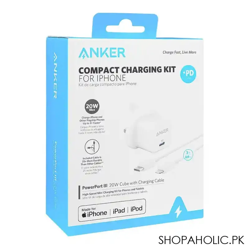 Anker Compact Charger Kit For iPhone, Power Port 20W, Cube White, B2149K21
