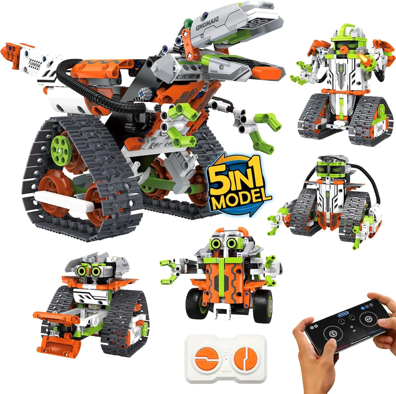 anysun 5 in 1 STEM Robot Building Kit, Dinosaur Building Toys for Kids Age 8-12, Remote & APP Controlled, Educational Robotics Science Toy for Boys Girls Christmas and Birthday - 539pcs