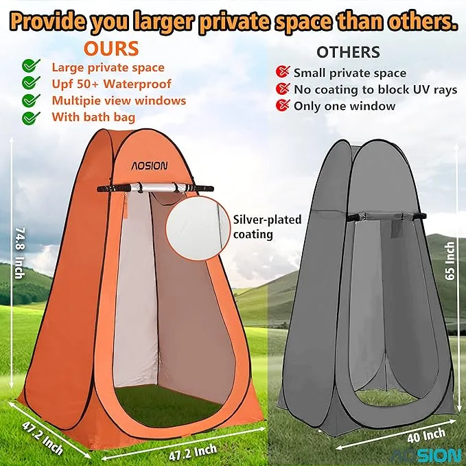 AOSION Privacy Shower Tent,Pop Up Changing Tent,Camp Bathroom Changing Dressing Room,Portable Toilet Tent with Carry Bag for Camping, Beach
